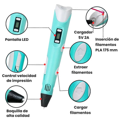MAGICART®- Lápiz 3D + Filamentos de Regalo
